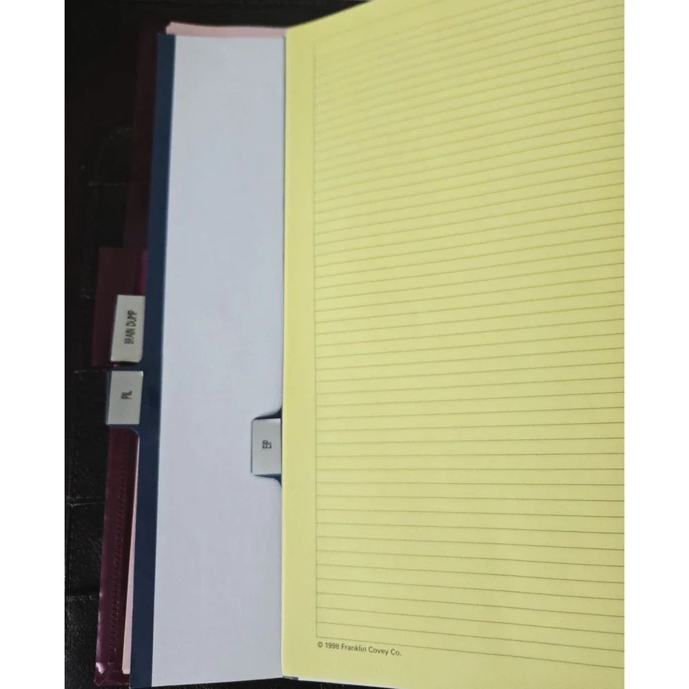 Vtg Franklin Covey Full Grain Leather Planner w/Original Franklin 1998 Paper Inc